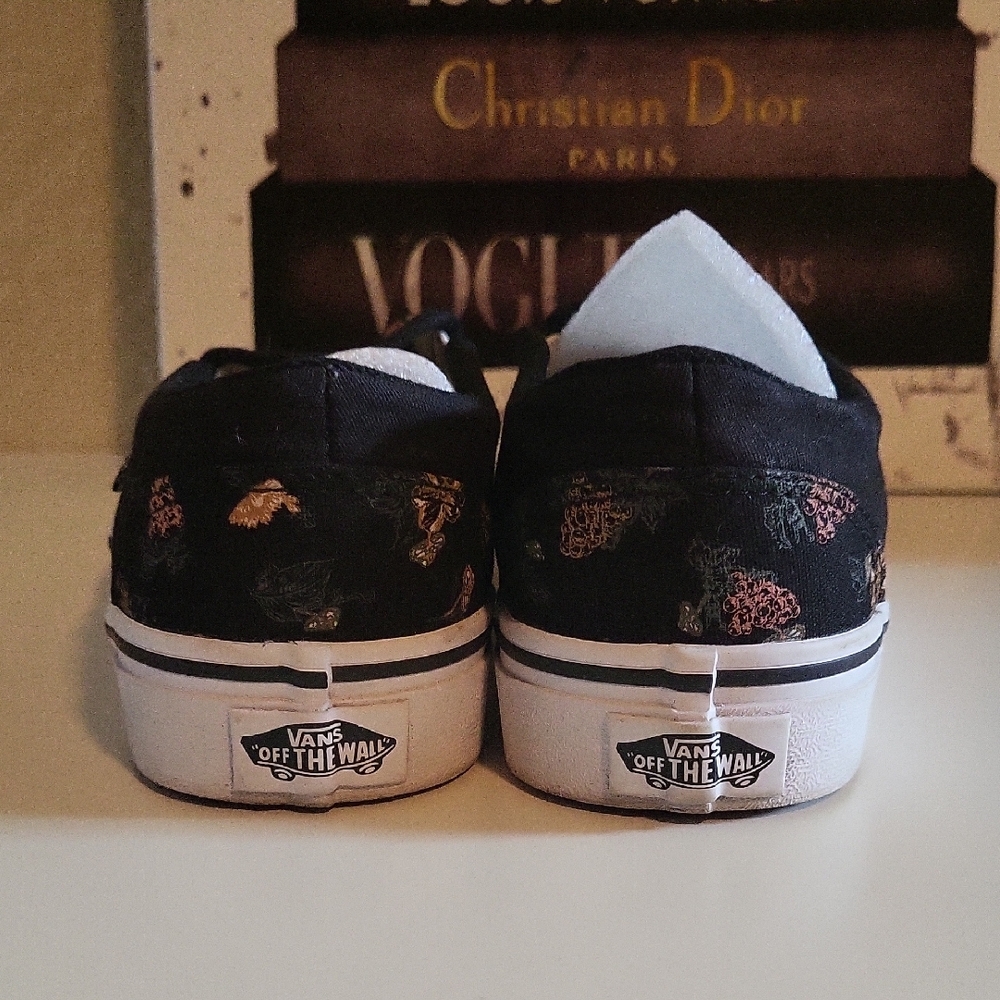 Vans Black and Pink Wine Grapes On Black Canvas Slip-On Sneakers - Picture 5 of 8